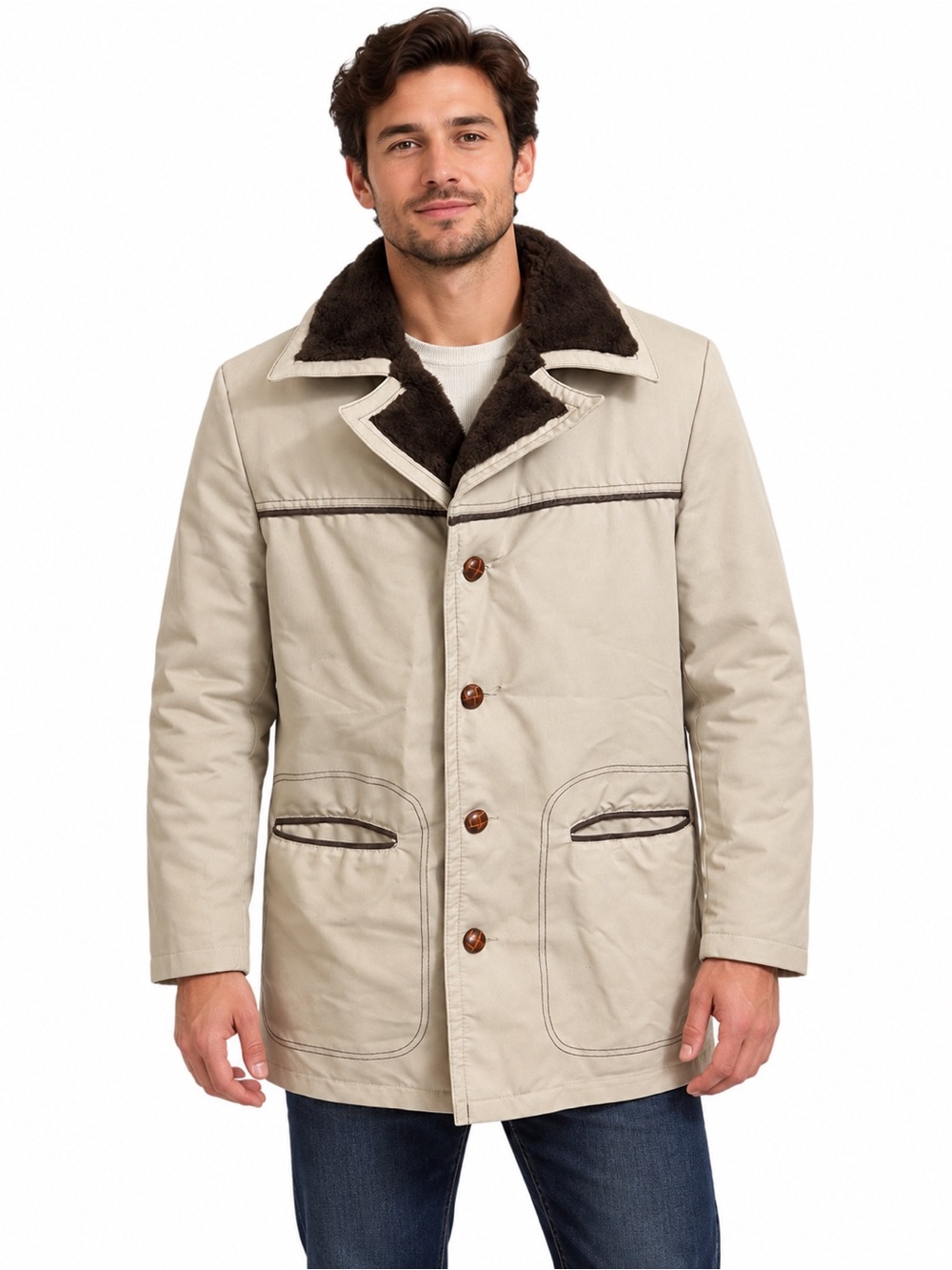 Vintage Peters All Weather Faux Fur-Lined Canvas Rancher Chore Coat Men 38 Large